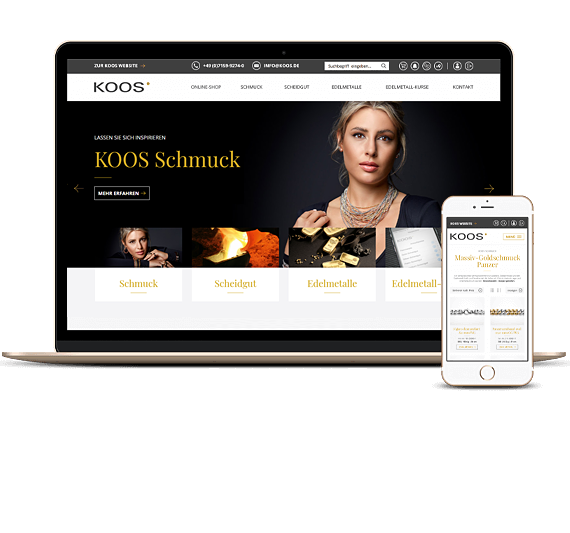 KOOS Kundenportal - großer Schmuck- und Investmentshop, Benutzerverwaltung und vieles mehr rund um die Uhr verfügbar.