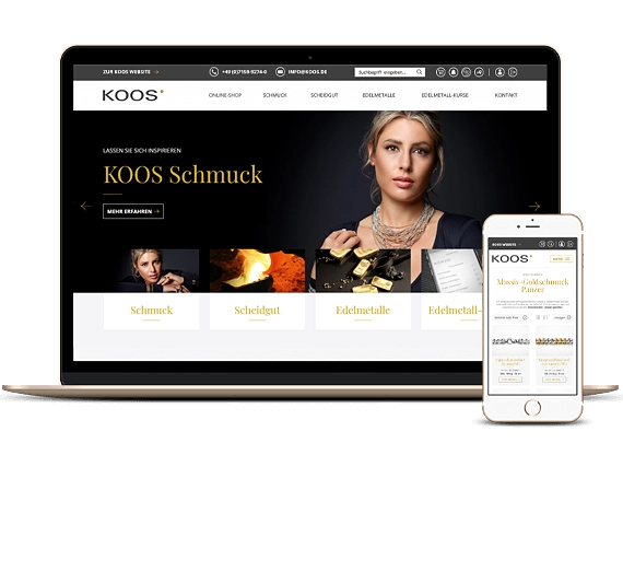 KOOS Kundenportal - großer Schmuck- und Investmentshop, Benutzerverwaltung und vieles mehr rund um die Uhr verfügbar.